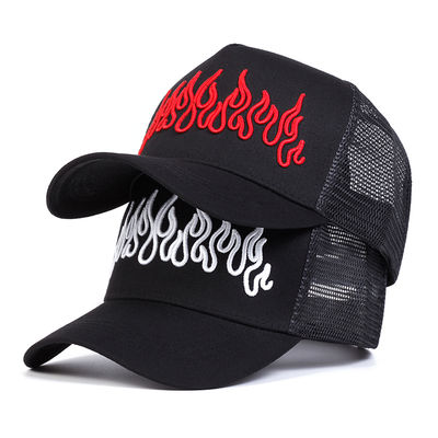 Topi Hip Hop Adjustable Gaya Flame Street Bordir Snapback Curve Brim Trucker Mesh Sports