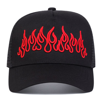 Topi Hip Hop Adjustable Gaya Flame Street Bordir Snapback Curve Brim Trucker Mesh Sports
