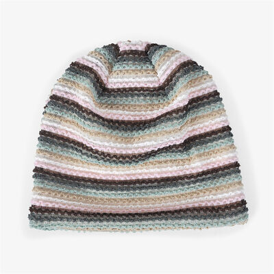 Kupluk Rajut Bergaris Wanita Berkualitas Tinggi Kustom Gaya Slouchy Skullies Topi Olahraga Musim Dingin Luar Ruangan Tanpa Manset