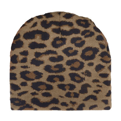 Custom Logo Kualitas Tinggi Pria Wanita topi musim dingin akrilik topi Leopard cetak pola rajutan Slouchy Beanies