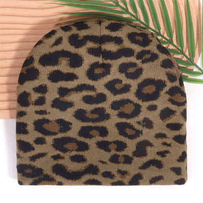 Custom Logo Kualitas Tinggi Pria Wanita topi musim dingin akrilik topi Leopard cetak pola rajutan Slouchy Beanies