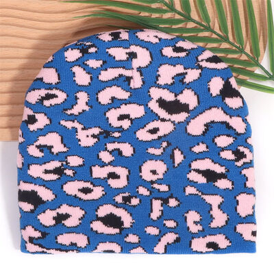 Custom Logo Kualitas Tinggi Pria Wanita topi musim dingin akrilik topi Leopard cetak pola rajutan Slouchy Beanies