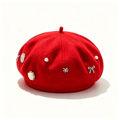 Red Wool Blend Beret dengan daya tahan tinggi untuk semua musim dan ukuran yang disesuaikan