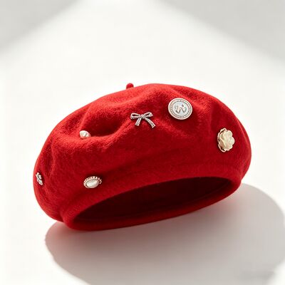 Red Wool Blend Beret dengan daya tahan tinggi untuk semua musim dan ukuran yang disesuaikan