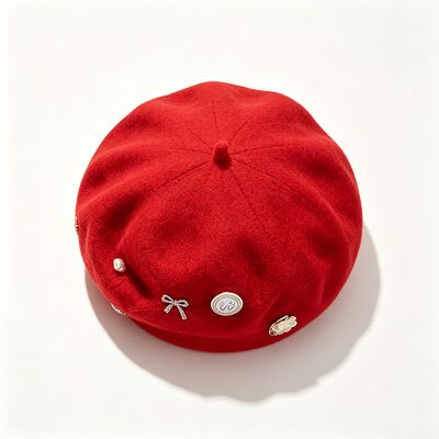 Red Wool Blend Beret dengan daya tahan tinggi untuk semua musim dan ukuran yang disesuaikan