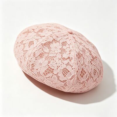 Vintage Pink Lace Beret Floral Pattern Beret bernafas Cap dengan dan Elegant Daily & Party Headwear