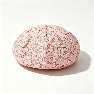 Vintage Pink Lace Beret Floral Pattern Beret bernafas Cap dengan dan Elegant Daily & Party Headwear