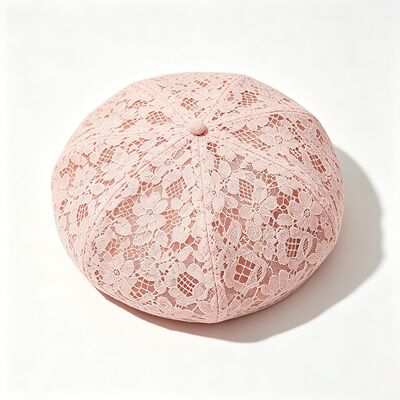 Vintage Pink Lace Beret Floral Pattern Beret bernafas Cap dengan dan Elegant Daily & Party Headwear