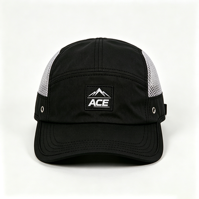 Topi Camper 5 Panel Pita Penahan Keringat Jaring Olahraga dengan Pinggiran Datar dan Satu Ukuran Cocok untuk Semua Desain