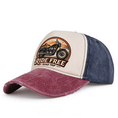 Distressed Color Block Dad Hat 100 Percent Cotton Twill Fabric Printed Graphic Hand Wash Recommended Comfortable Durable Stylish Headwear