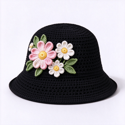 Topi Bucket Rajut Applique Bunga 3D Pengalaman 20 Tahun Dibuat Dengan Benang Katun Cocok Untuk Perjalanan Pantai Sehari-hari Streetwear