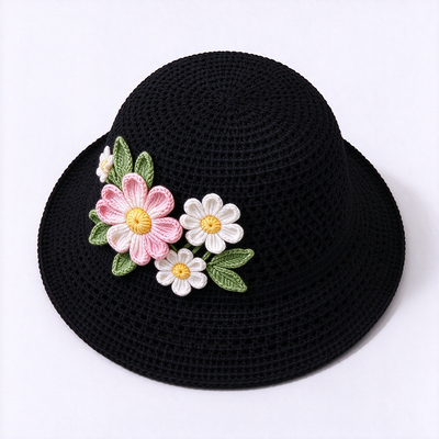 Topi Bucket Rajut Applique Bunga 3D Pengalaman 20 Tahun Dibuat Dengan Benang Katun Cocok Untuk Perjalanan Pantai Sehari-hari Streetwear