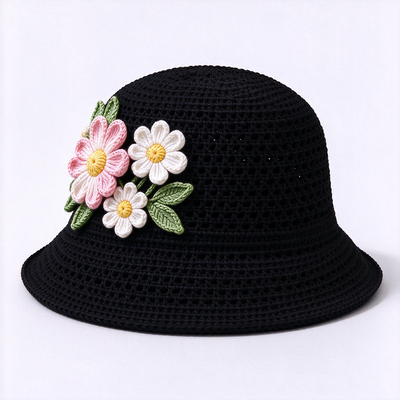 Topi Bucket Rajut Applique Bunga 3D Pengalaman 20 Tahun Dibuat Dengan Benang Katun Cocok Untuk Perjalanan Pantai Sehari-hari Streetwear