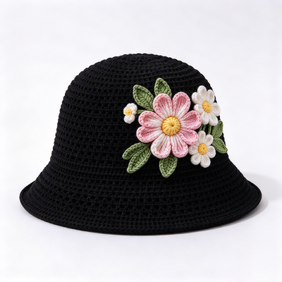 Topi Bucket Rajut Applique Bunga 3D Pengalaman 20 Tahun Dibuat Dengan Benang Katun Cocok Untuk Perjalanan Pantai Sehari-hari Streetwear