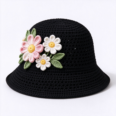 Topi Bucket Rajut Applique Bunga 3D Pengalaman 20 Tahun Dibuat Dengan Benang Katun Cocok Untuk Perjalanan Pantai Sehari-hari Streetwear