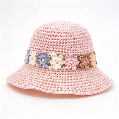 Bunga Band Crochet Bucket Hat Bawang Benang lebar Berkibar Gaya Pakaian Kepala yang sempurna untuk perjalanan Pantai Streetwear sehari-hari