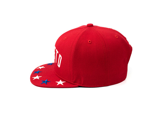 6 Panel Man Flat Brim Snapback Topi Merah Dan Biru Dengan Bordir 3D Wol Akrilik