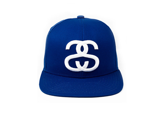 6 Panel Man Flat Brim Snapback Topi Merah Dan Biru Dengan Bordir 3D Wol Akrilik