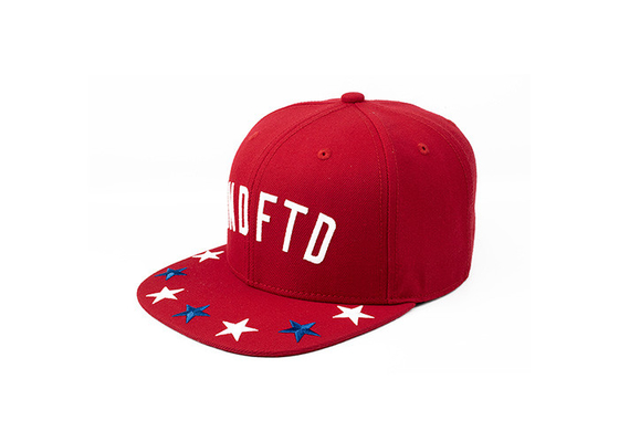 6 Panel Man Flat Brim Snapback Topi Merah Dan Biru Dengan Bordir 3D Wol Akrilik