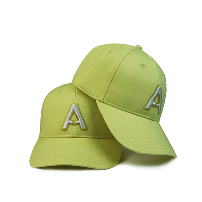 Green Polyester 6 Panel Baseball Cap Flat Visor / Kap Golf Katun