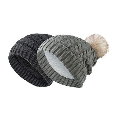 Musim Dingin Wanita 58cm Topi Beanie Rajut Topi Bola Bulu Pom Pom