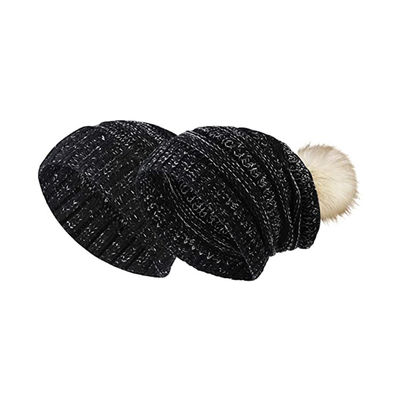 Musim Dingin Wanita 58cm Topi Beanie Rajut Topi Bola Bulu Pom Pom