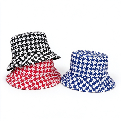 Topi Bucket Kain Houndstooth Daur Ulang Kasual Ringan Bernapas Untuk Aktivitas Luar Ruangan Sehari-hari